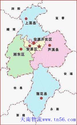 东莞到萍乡物流地图