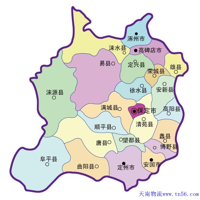 东莞到保定物流地图