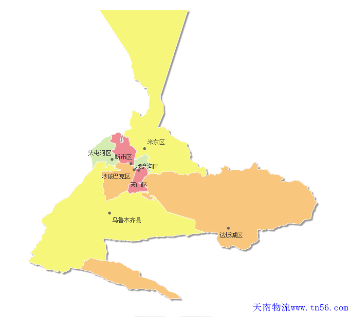 东莞到乌鲁木齐市物流地图