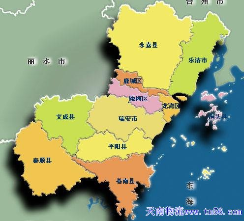 东莞到温州市物流地图