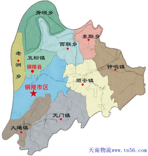 东莞到铜陵市物流地图