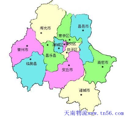东莞到潍坊市物流地图