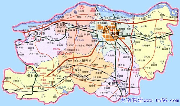 东莞到郑州市物流地图
