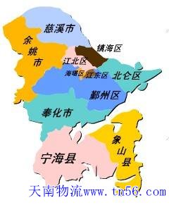 东莞到宁波市物流地图